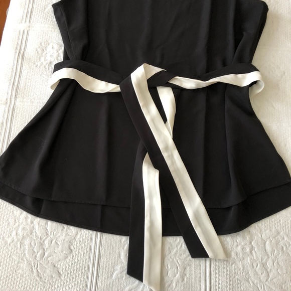 NWT Calvin Klein black sleevless w/b&w tie waist - Picture 4 of 11